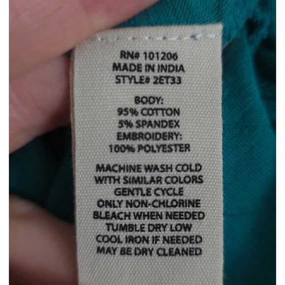 Soft Surroundings Zalamaya Top Green Embroidered Tunic Boho Size M NWT - Picture 4 of 12